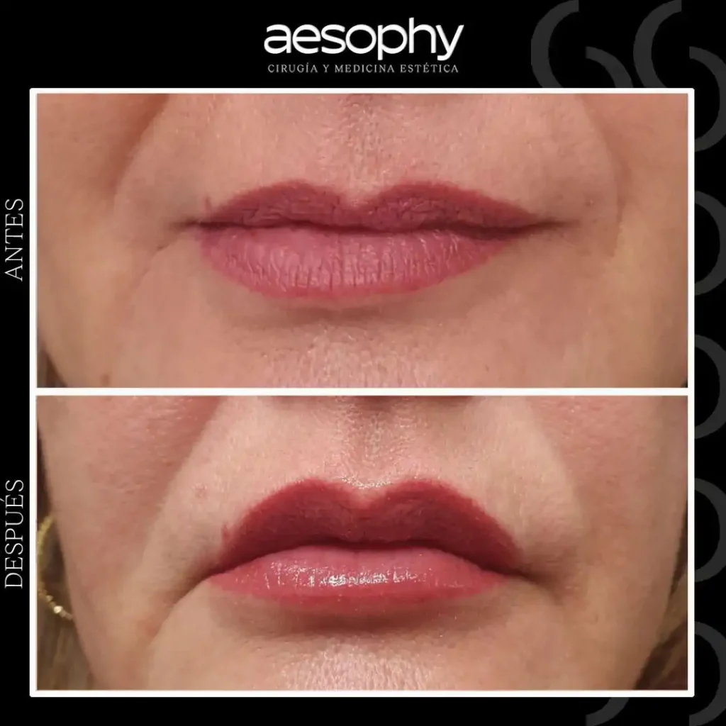 Antes y después relleno de labios Málaga Clínica Aesophy