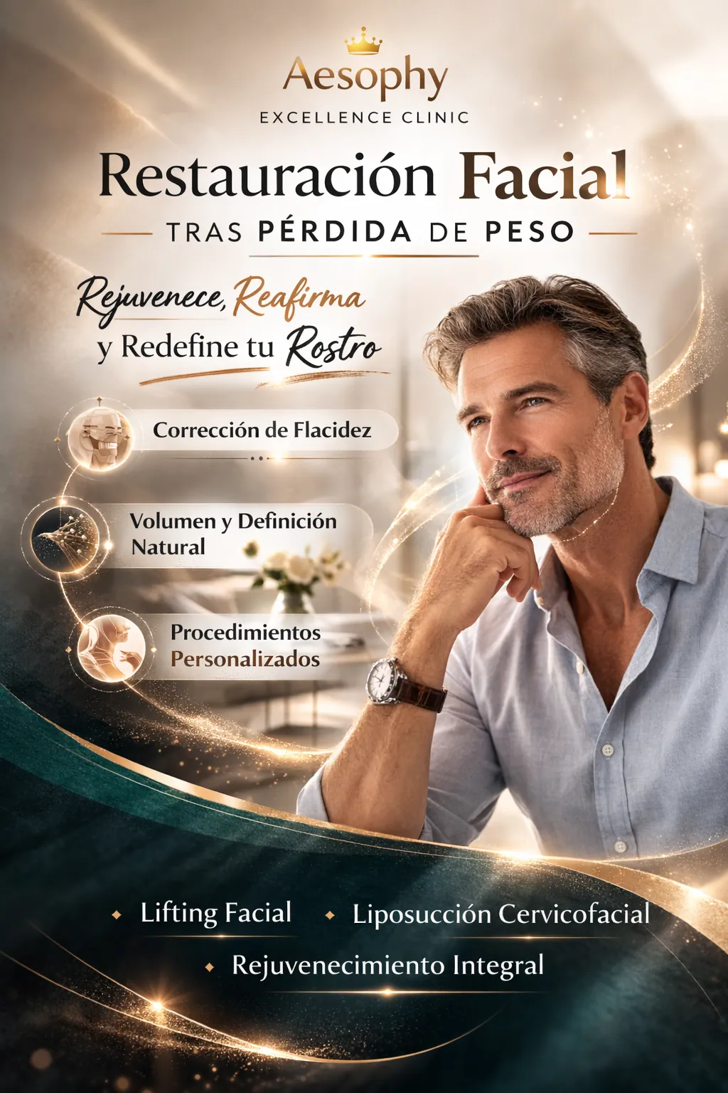 Restauración facial tras pérdida de peso Aesophy Excellence clnic